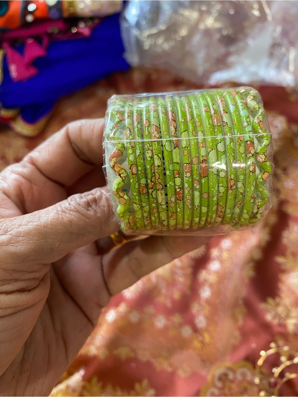Set of Lime Green Floral Printed Bangles